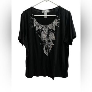 Cathy Daniel’s Black Short Sleeve Top with Silver Embellishments XL